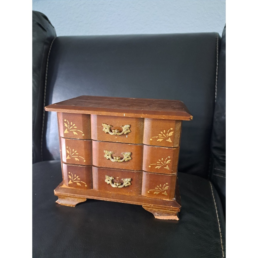 Vintage Musical Jewelry Box‎ plays STRANGERS IN THE NIGHT 3 Lined Drawers Japan